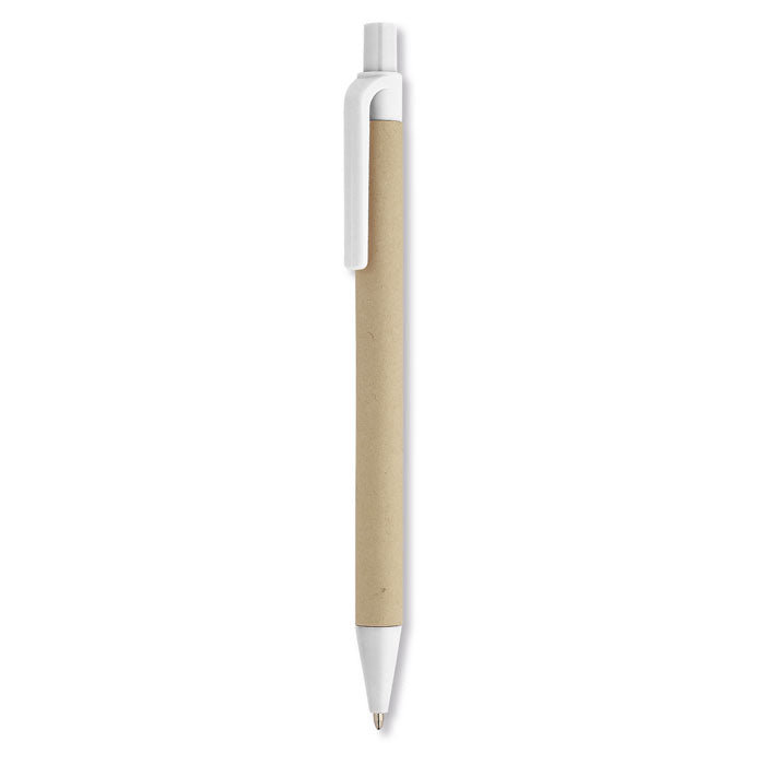 Bolígrafo de papel reciclado con cuerpo marrón y detalles en blanco, ideal para uso diario. CARTOON - Bolígrafo de papel/maiz.