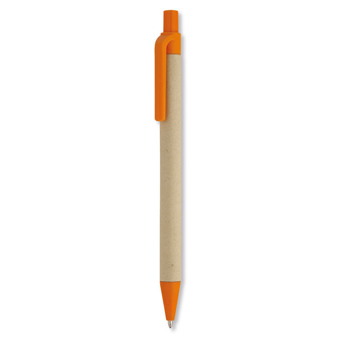 Bolígrafo de cuerpo de papel reciclado con detalles en color naranja, ideal para uso diario y ecológico. CARTOON - Bolígrafo de papel/maiz.