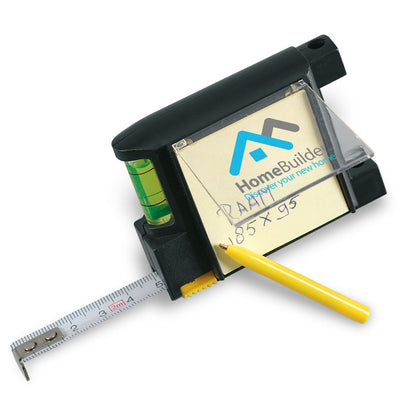 Metro de 2 metros con nivel, boli y bloc de notas personalizado con logotipo