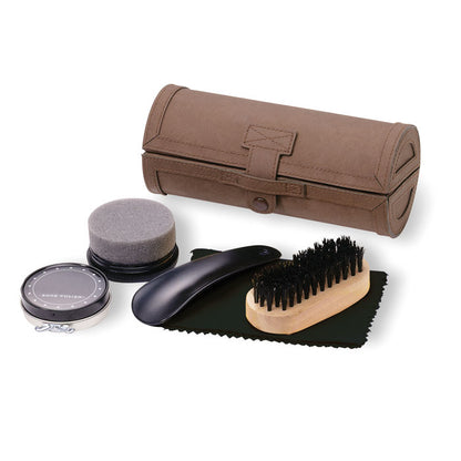 Estuche con paño negro para zapatos, calzador, cepillo de madera, esponja para limpieza y abrillantador de color neutro