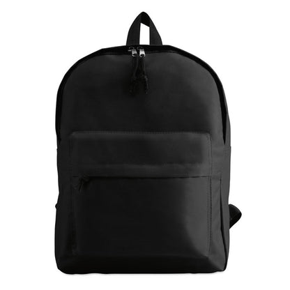 Mochila clásica de poliéster negra con bolsillo exterior con cremallera