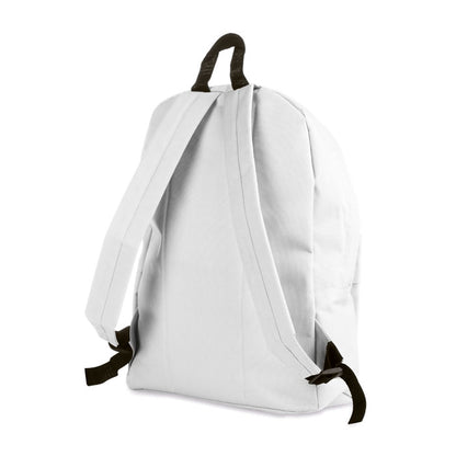 Detalle de parte trasera de mochila blanca de poliéster