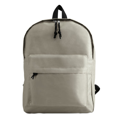 Mochila clásica de poliéster gris con bolsillo exterior con cremallera