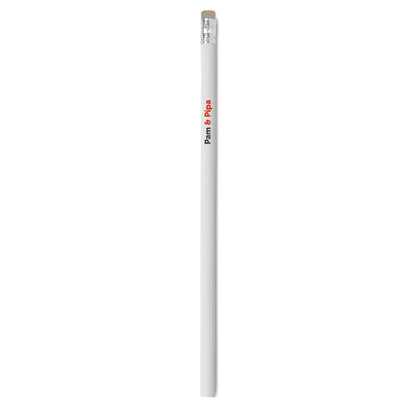 Lápiz blanco de madera personalizado con logotipo y con goma de borrar