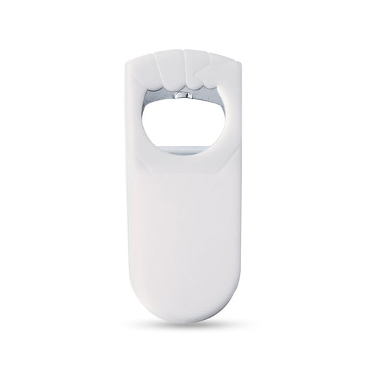 Abrebotellas blanco de plástico con función de tapón