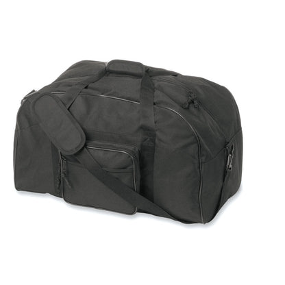 Bolsa negra de deporte con bolsillo frontal con cremallera, asas de mano y asa bandolera con protecciones