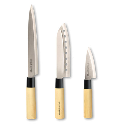 Juego de cuchillos japoneses para cortar sushi con caja de presentación, tamaño 37x14x2.8 cm.