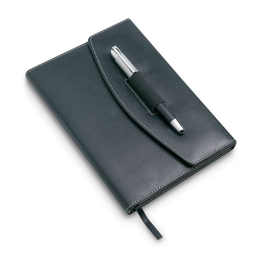 Portafolios de polipel negro con bolígrafo de metal y PU