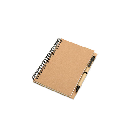 Cuaderno color kraff con boligrafo de cartón