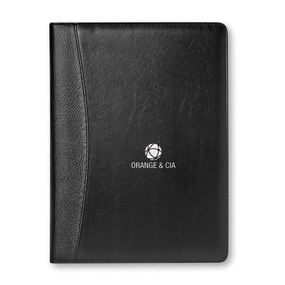 Porta documentos abierto negro con logo impreso