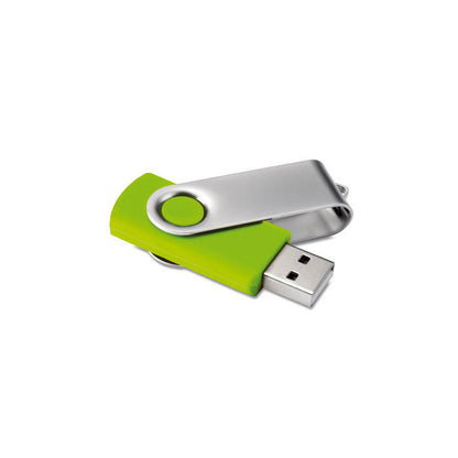 Memoria USB verde con cierre giratorio de metal