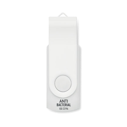 Vista frontal USB antibacteriana  de plástico blanco