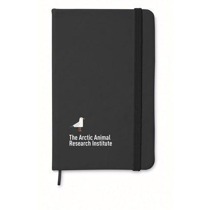 Libreta con cierre goma negra personalizada con logotipo en la portada