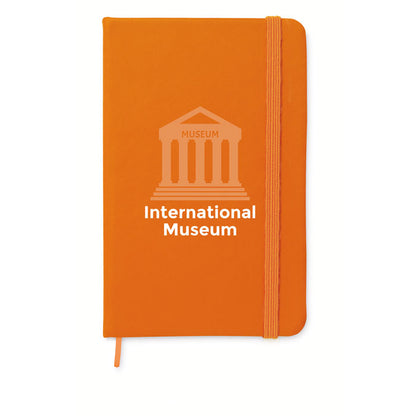 Libreta naranja personalizada con gran logotipo en la portada