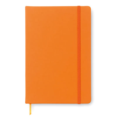 Cuaderno con marcapáginas y cierre de goma color naranja