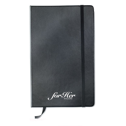 Libreta A5 con tapa rígida cierre goma negra con logo impreso