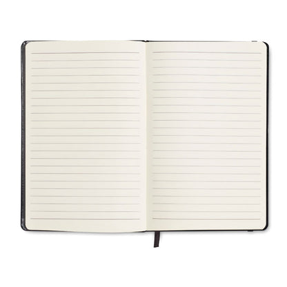 Libreta abierta vista hojas crema rayadas