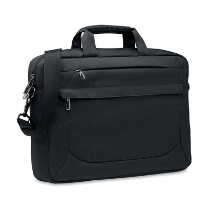 Bolsa para portátil de  RPET negro con asa corta y bandolera