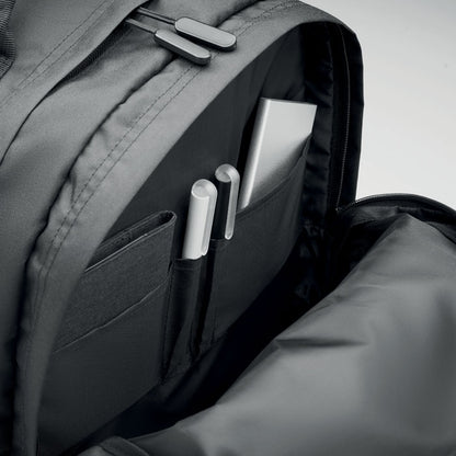 Compartimentos interiores para accesorios y bolígrafos de mochila de negocios negra