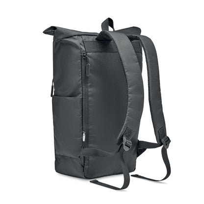 Parte trasera de mochila con asas acolchadas y ajustables y con bolsillo laterial