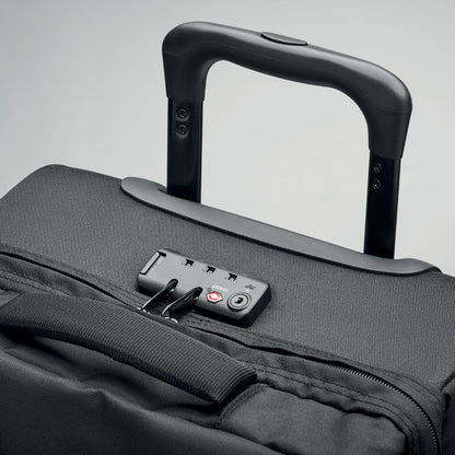 Detalle código de seguridad de trolley negro de RPET
