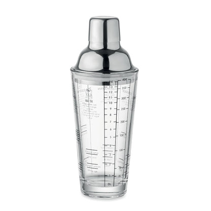 Coctelera de cristal 400 ml con tapa y vaso medidor de acero inoxidable
