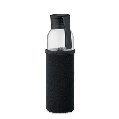 Botella de vidrio reciclado con funda negra