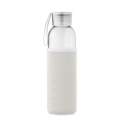 Botella de vidrio reciclado con funda blanca