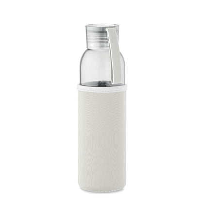 Botella de vidrio reciclado con funda blanca