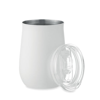 Vaso de acero inoxidable blanco con tapadera de plástico transparente