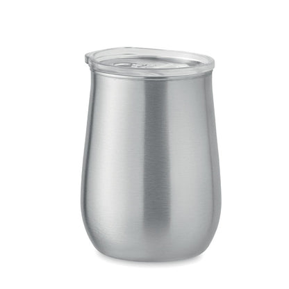 Vaso de viaje metálico con tapadera de plástico transparente