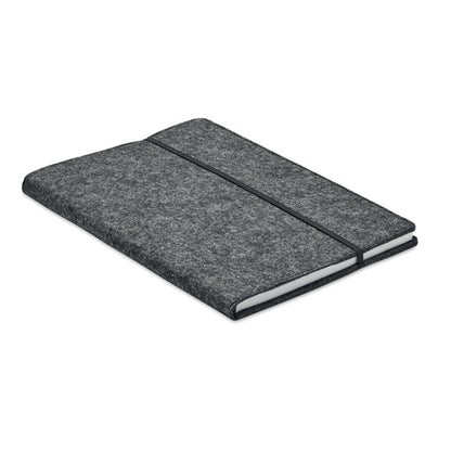 Libreta de fieltro gris con cierre goma central