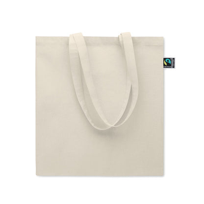 totebag de algodón natural con etiqueta Fairtrade cosida en un lateral