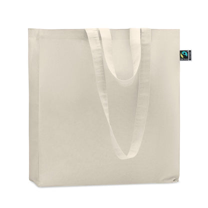 Bolsa de la compra de algodón Fairtrade color natural con fuelle y asas largas