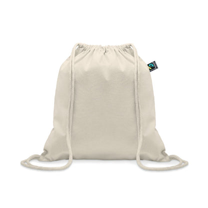 Mochila de cordones de algodón color natural con etiqueta de Fairtrade cosida en el laterial