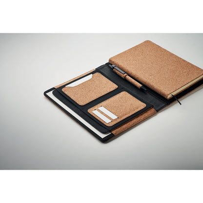 Portadocumentos con cuberta de corcho y cierre de goma