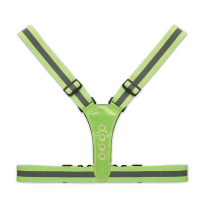 Chaleco con luces LED y bandas reflectantes para ciclistas y corredores.