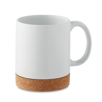 Mug de cerámica blanca con base de corcho
