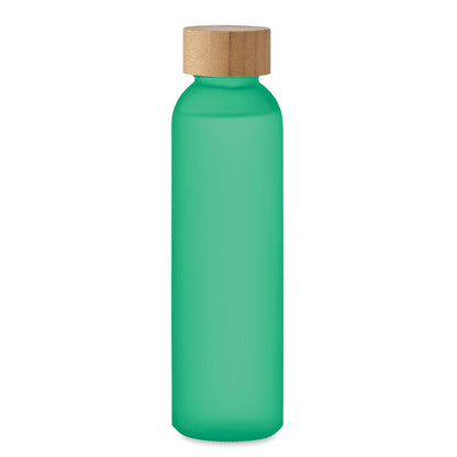 Botella de cristal verde con tapa de bambú