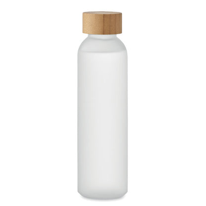 Botella de cristal blanca con tapa de bambú