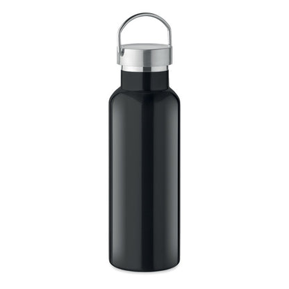 Botella de acero negra con tapa con asa