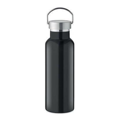 Botella de acero negra con tapa con asa