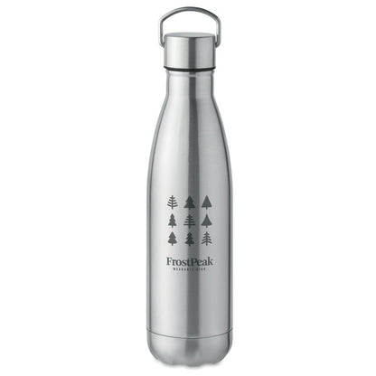 Botella de acero con tapón con asa con impresión