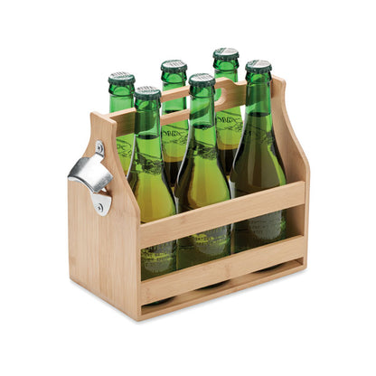 6 botellas de cerveza en caja de madera con asa para transporte
