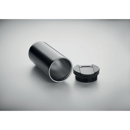Taza de viaje de acero negro con tapadera