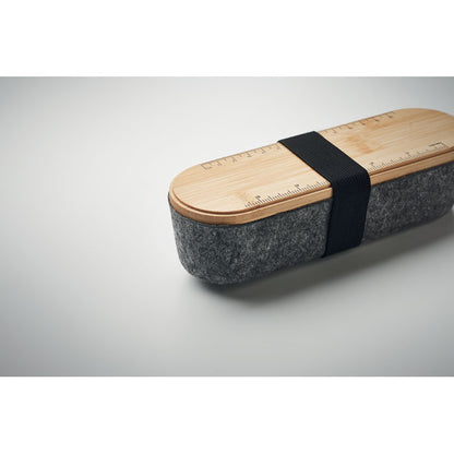 Estuche gris de fieltro con tapa de madera de bambú