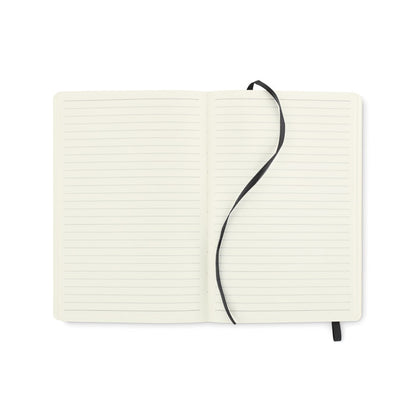 Hojas de libreta negra con marca páginas