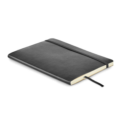 Libreta negra con cierre goma y marca págicas