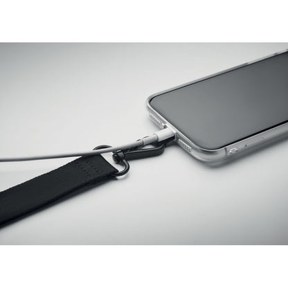 Lanyard enganchado a móvil con fondo gris