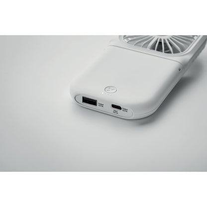 detalle de parte trasera de ventilador portátil blanco